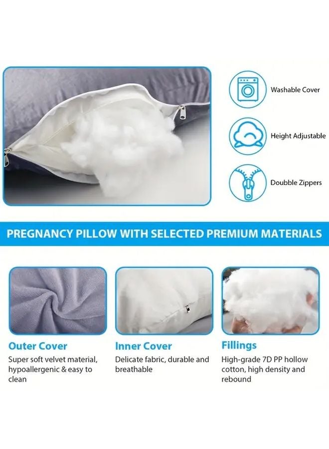 BATTOP 57 Inch Grey Pregnancy Pillow Full Body Maternity Support Removable Washable Cover - Image 4